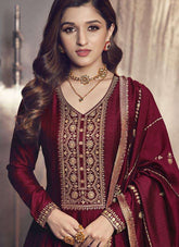 Straightforward Silk Georgette Gown in Maroon